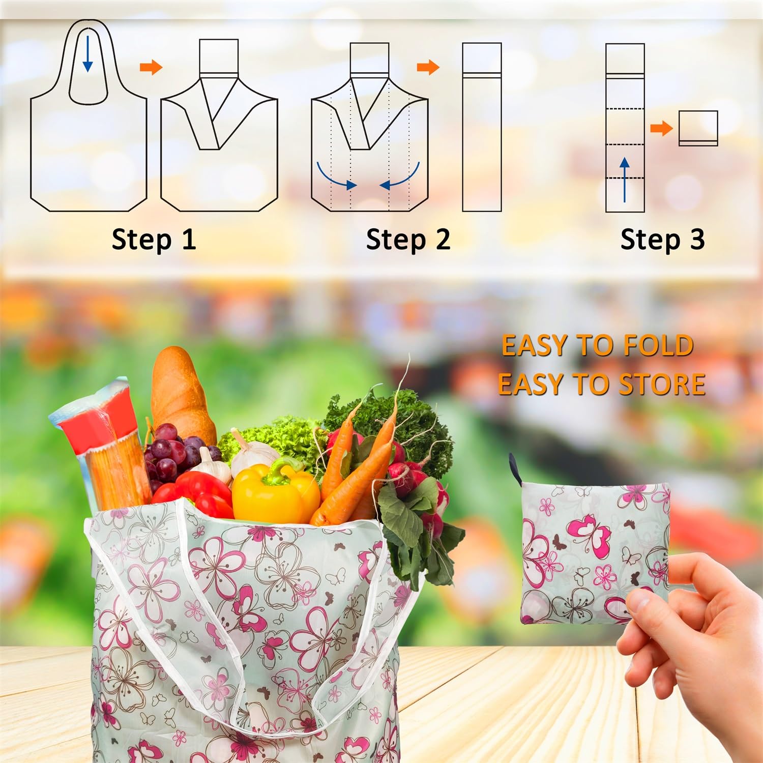 Bolsas de compras reutilizables para comestibles, paquete de 4 de 50 libras bolsas plegables grandes y lavables para mercado, compactas para un fácil almacenamiento, bolsas de tela ligeras y