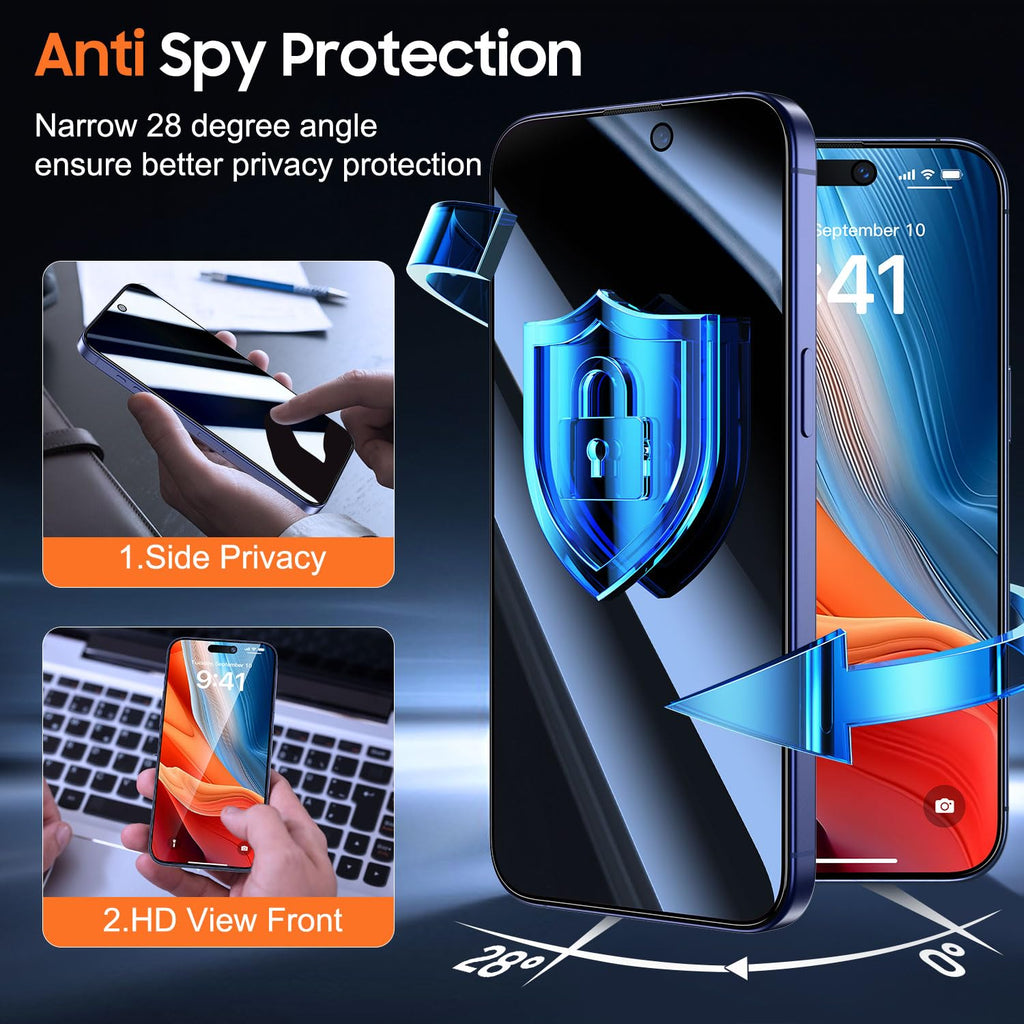 UniqueMe for iPhone 12 Pro Max Privacy Screen Protector - [Military Grade Shatterproof & 9H+ Hardness] Screen Protector 12 Pro Max Tempered Glass Full Coverage Protection, Easy to install, 2 Packs