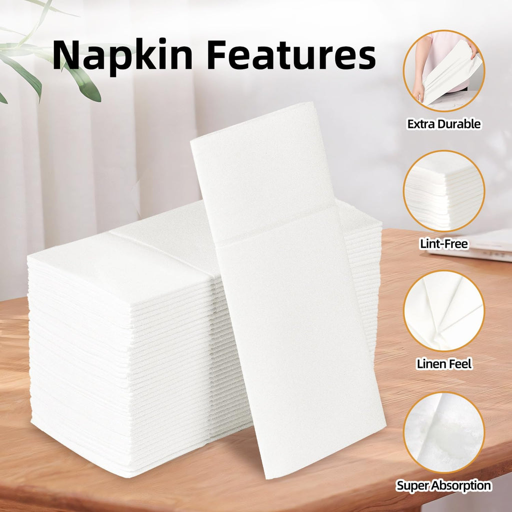KAMMAK Black Napkins Disposable with Pocket Wedding Decorative Dinner Paper Napkins 100 Pack Linen Feel Prefolded Guest Hand Towels for Party Decoration, Cocktail Reception, Hotel (16.5 x 16.5 inch)