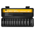 BOEN 1/2" Drive Deep Impact Socket Set, 11 Pieces Socket Set Metric 10-24mm, 6 Point Design, Cr-V Steel, Laser Marking, Durable Storage Case, Meets ANSI Standards