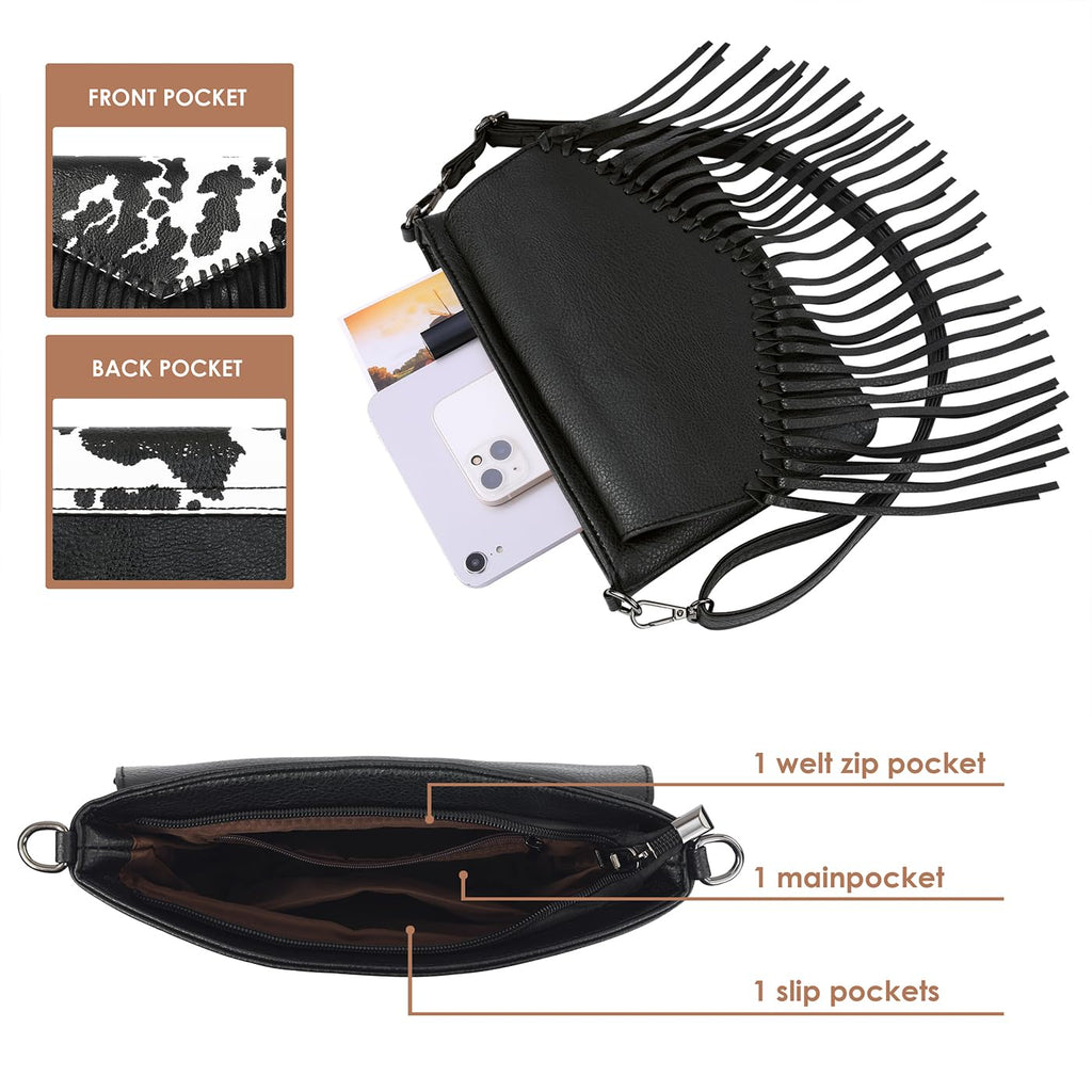 HDE Women's PU Leather Hobo Fringe Crossbody Tassel Purse Vintage Flap Envelope Handbag Western Sling Shoulder Bag