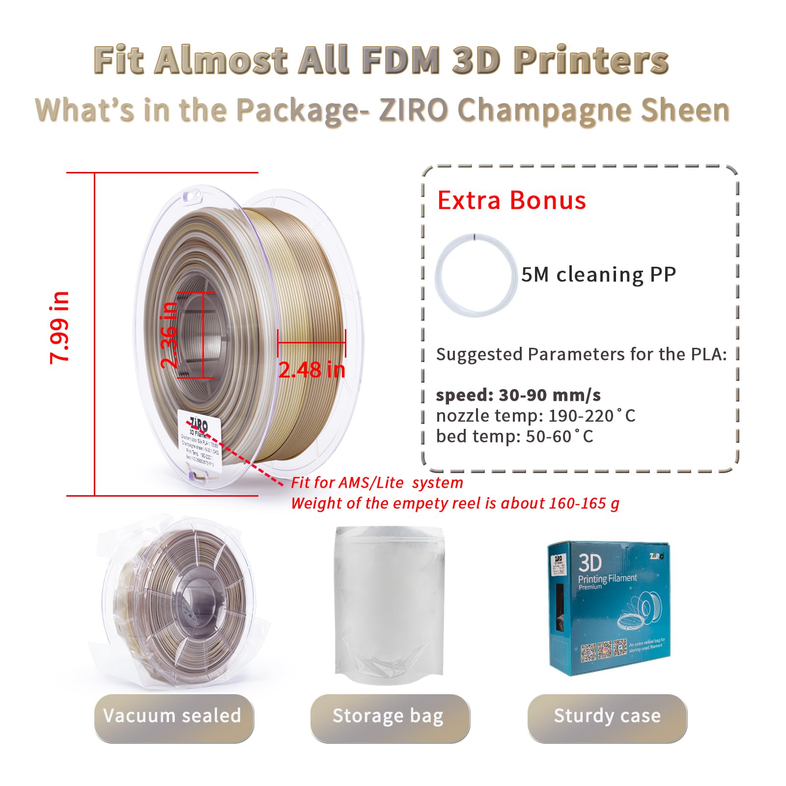 ZIRO Fast Color Change PLA, 1.75mm Color Gradient Filament, Glossy Rainbow PLA Filaments, Fit Most 3D Printer Pen, Shiny Surface 1KG/2.2lbs Spool, Aqua Sky (Silk)