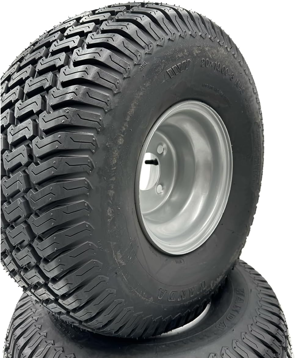 Set of 2 - Silver 20x10.00-8 Lawn Mower Tire and Rim