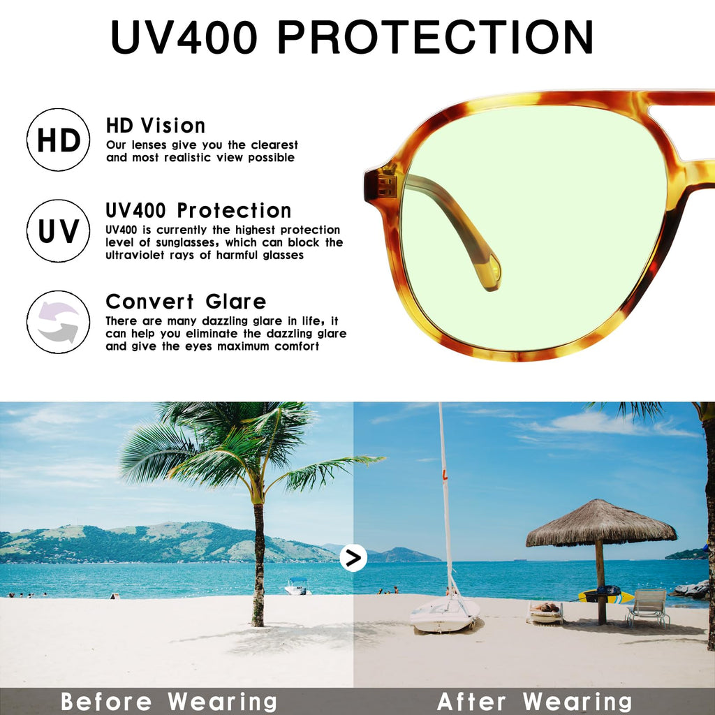 YDAOWKN Retro Square Aviator Sunglasses for Womens Mens Vintage 70s Double Bridge Sun Glasses