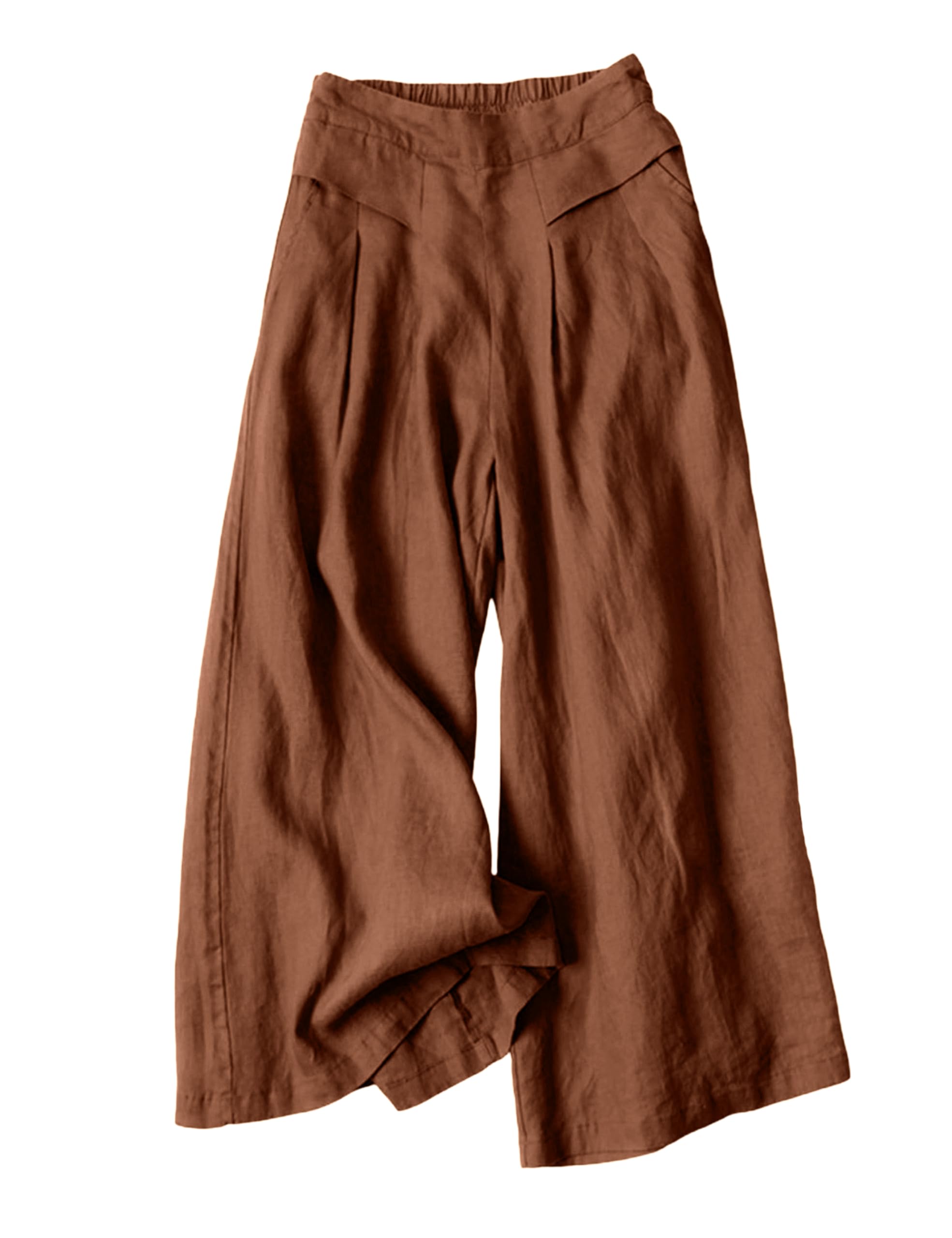 Bianstore Women's Culottes Linen Cropped Wide Leg Pants Elastic Waist Casual Palazzo Trousers with Pockets