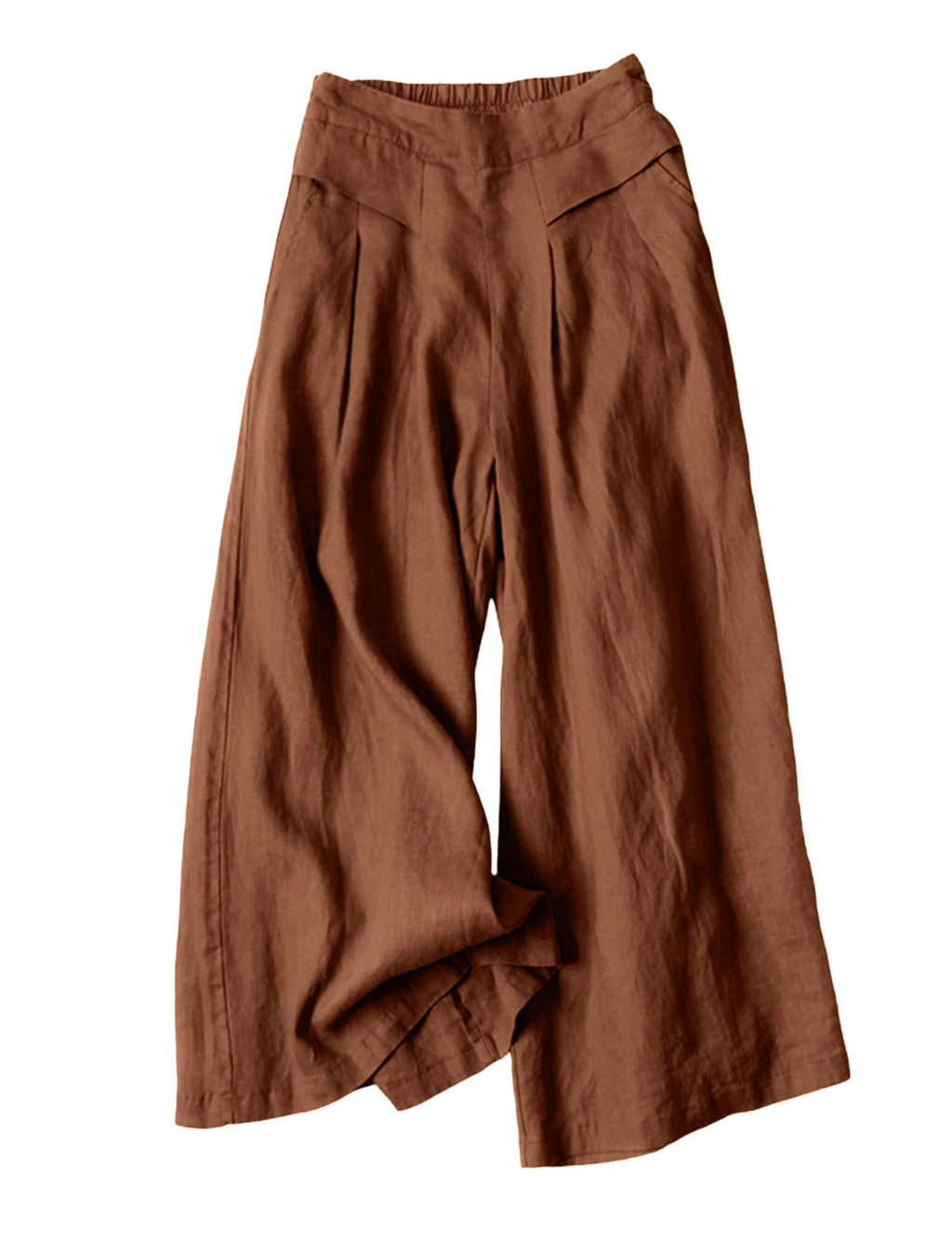 Bianstore Women's Culottes Linen Cropped Wide Leg Pants Elastic Waist Casual Palazzo Trousers with Pockets