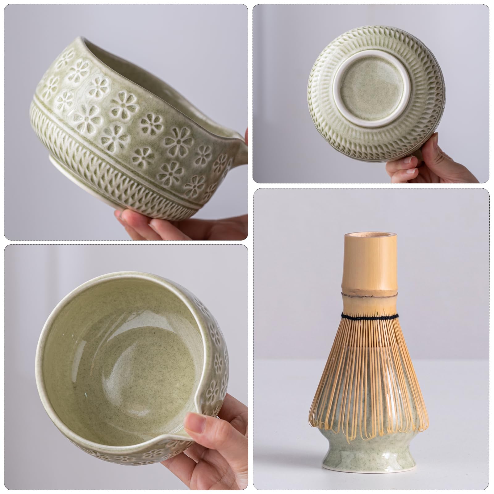 Buucup Matcha Whisk Set, Ceramic Matcha Kit Includes Matcha Bowl, Matcha Whisk and Holder, Bamboo Scoop, Scoop Rest, Sifter and Tea Towel - 7 Pcs Matcha Kit for Matcha Lovers (Blue)