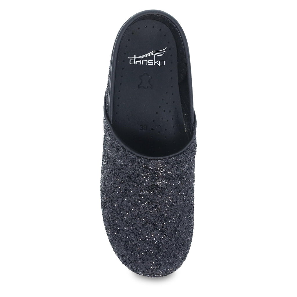 Dansko Professional Glitter Slip-On Clogs for Women – Rocker Sole and Arch Support for Comfort – Shiny and Stylish Glitter Uppers