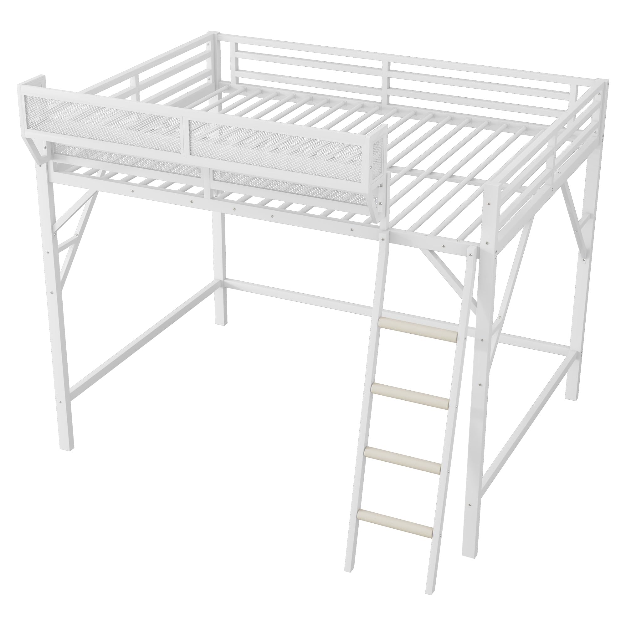 Mirightone Full Size Loft Bed with Stairs, Metal Loft Beds, High Loft Bed Frame with Storage Shelves, Lofted Full Bed with Wardrobe for Kids and Teens, No Box Spring Needed (Black)