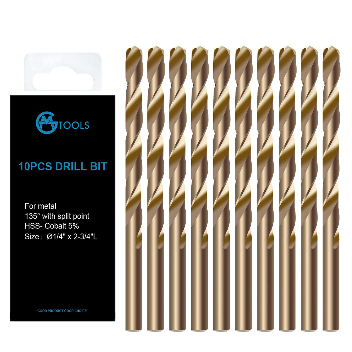 GMTOOLS 13Pcs Cobalt Drill Bits Set, M35 HSS 135 Degree Tip, Twist Jobber Length Drill Bit Kit for Hardened Metal, Cast Iron, Stainless Steel, Plastic and Wood with Storage Case 1/16"-1/4"