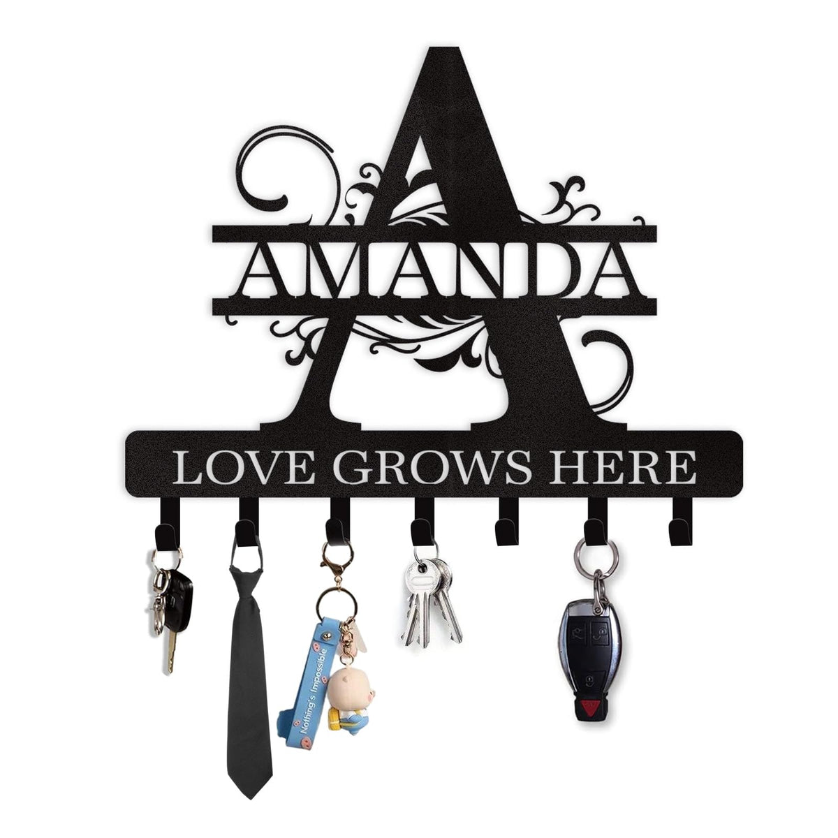 Dyoart Personalized Couple's Name Key Rack, Wall Mounted Metal Key Holder for Housewarming Gifts,ignent Bedding