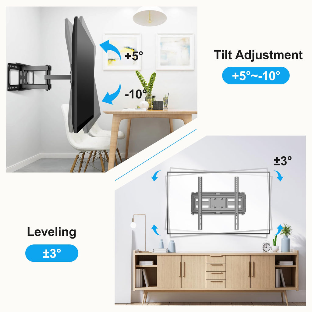 XINLEI Full Motion TV Wall Mount for Most 26"-70" Flat/Curved TV, Swivel Tilt Bracket with Articulating Dual Arms, Support 100lbs, Max VESA 400x400mm, Fits 12”/16" Wood Stud (MA570)