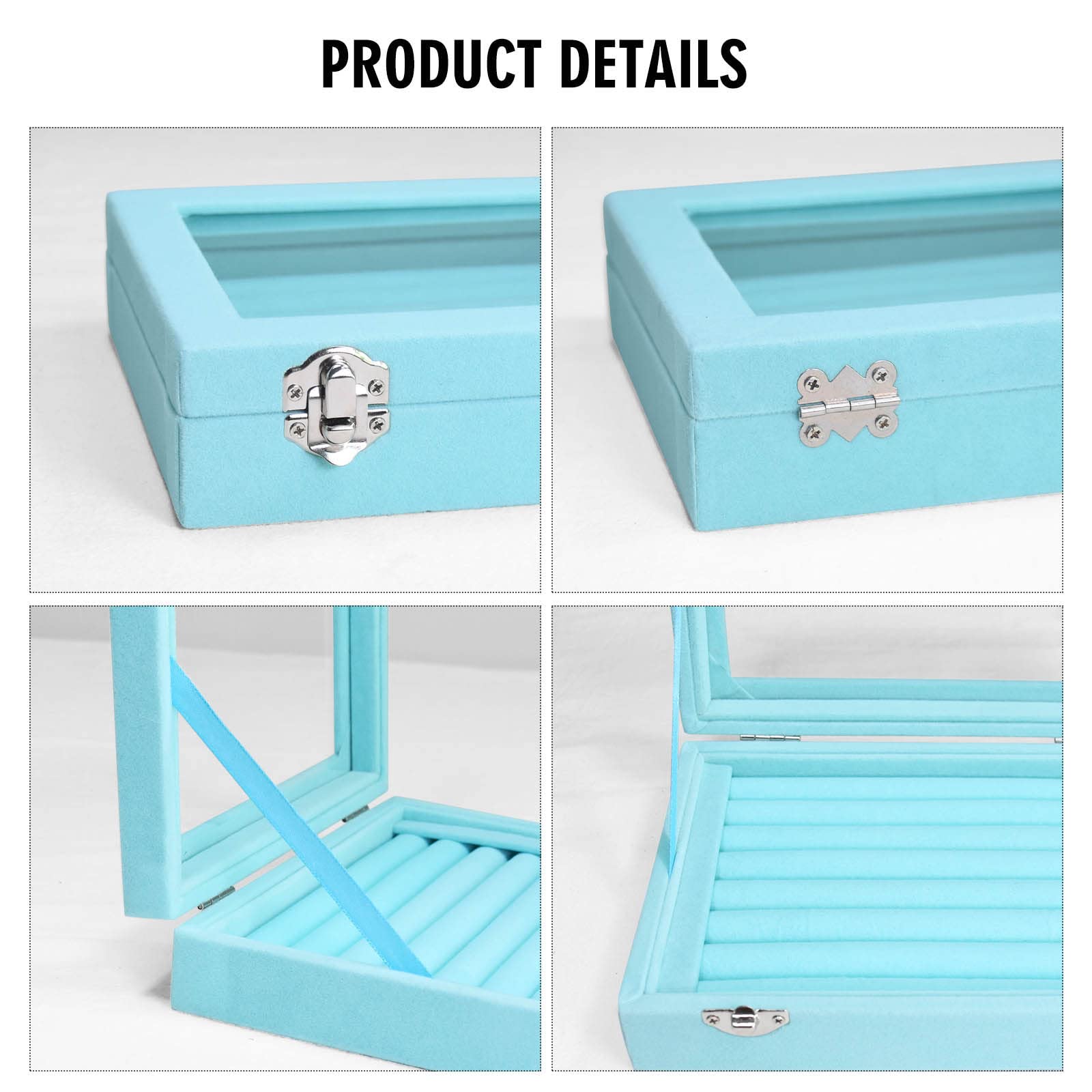 Vicoter Rings Organizer Tray 7 Slots Velvet Jewelry Earring Storage Box with Transparent lid Jewelry Display Case for Girls Wife Mom Women (Beige)