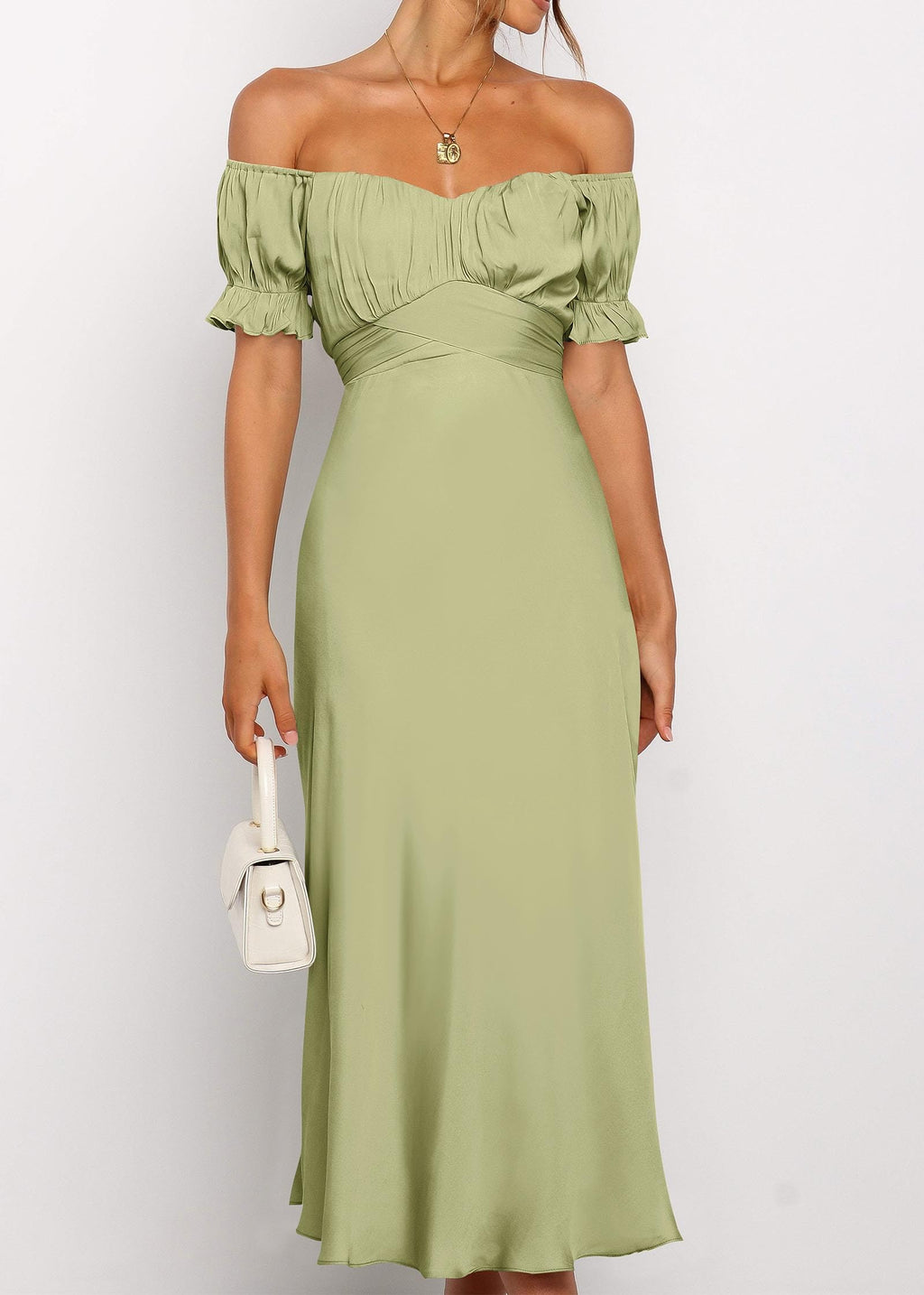 KIRUNDO Women's 2026 Spring Summer Satin Wedding Guest Midi Dress Off The Shoulder Wrap Party Cocktail Formal Prom Dresses