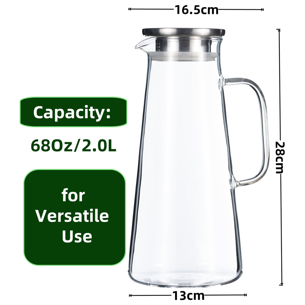 Karafu 68 Oz/2 Liter Glass Pitcher with Lid, Heat Resistant Water Jug for Hot/Cold Water, Ice tea and Juice Beverage