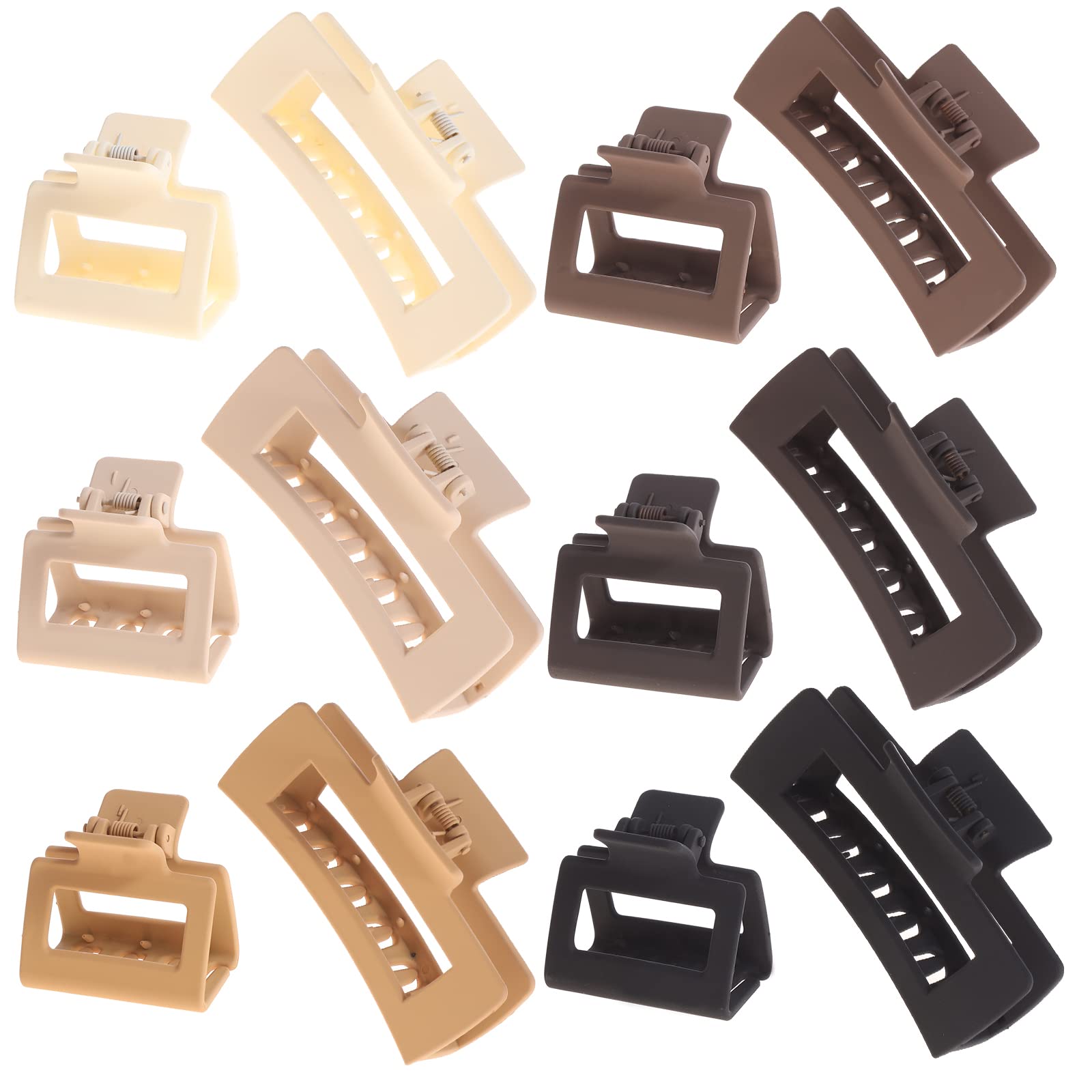 12 Pack Black Square Claw Clips, Big and Small Neutral Rectangle Hair Claw, Non-slip Matte Large Hair Clips for Women,Strong Hold jaw clip for Thick Thin Hair