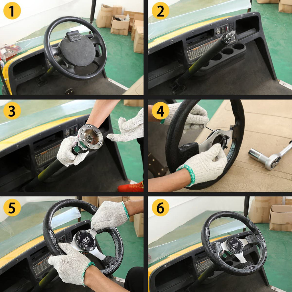 10L0L Golf Cart Steering Wheel, 13' Universal Fit for EZGO TXT/RXV, Club Car DS/Precedent, Yamaha G2-G29 (Carbon Black)