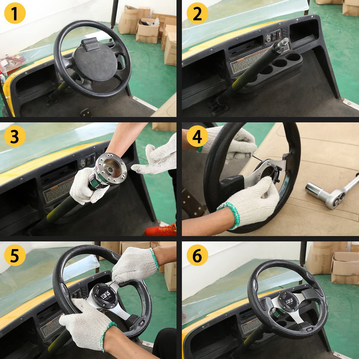 10L0L Golf Cart Steering Wheel, 13' Universal Fit for EZGO TXT/RXV, Club Car DS/Precedent, Yamaha G2-G29 (Carbon Black)