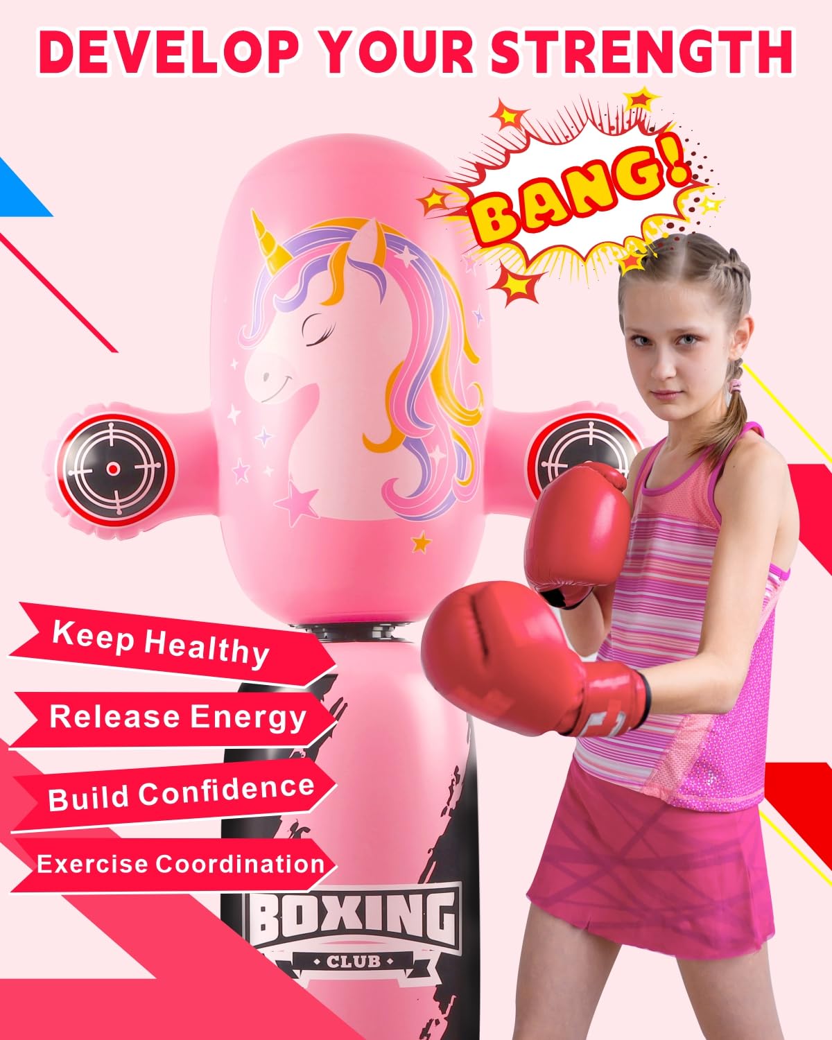 Punching Bag for Kids,New Upgraded 360°Rotating Kids Punching Bag,Inflatable Boxing Bag Toy for Boys Girls, Christmas Birthday Gift for Kids Age 3-12
