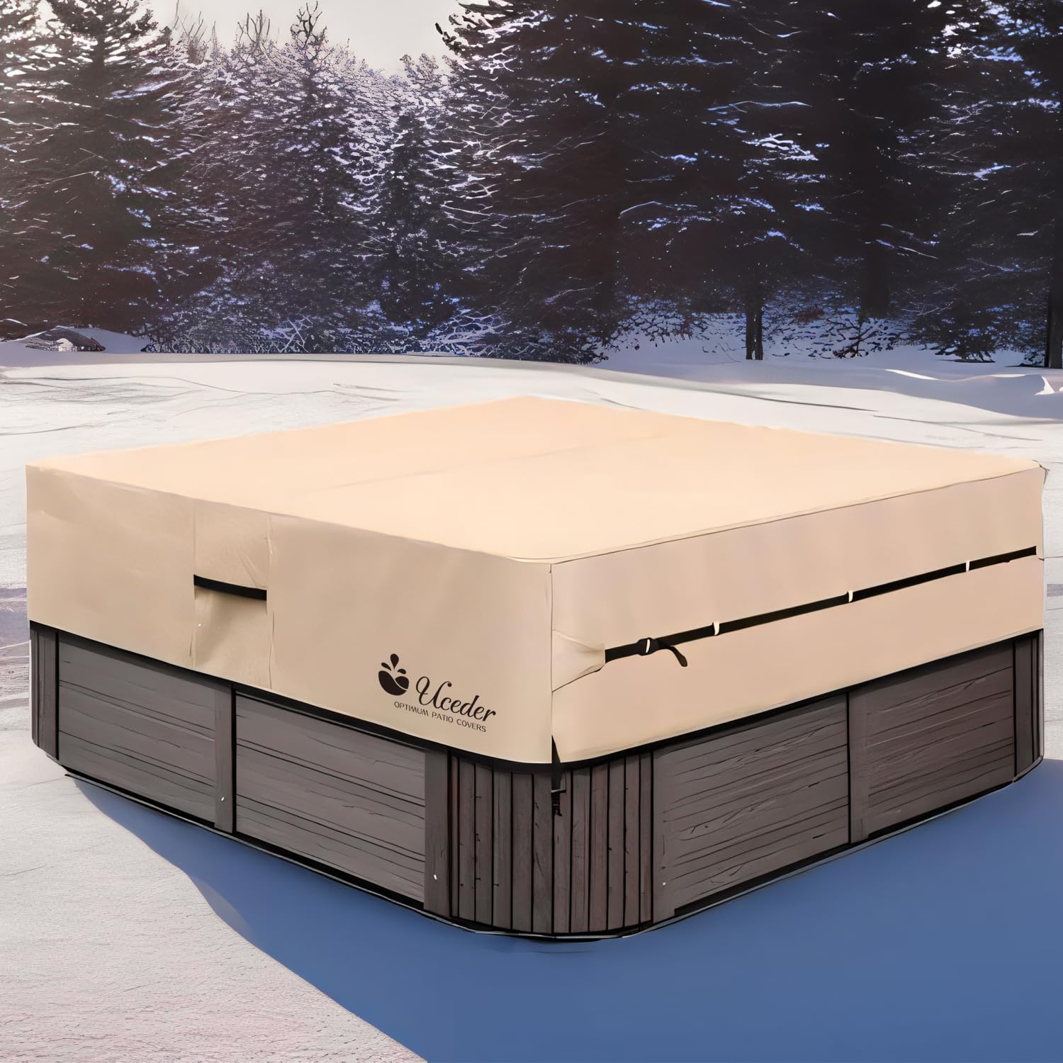 Round Hot Tub Cover Outdoor Waterproof Spa Cover Cap(83''x 20'') 600D Heavy Duty Polyester Hot Tub Cover Protector(Brown)