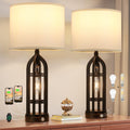 Seealle Table Lamp for Living Room Set of 2 - Wood-Like Bedside Lamp for Bedroom with USB C+A & Outlet, Farmhouse Lamps for Night Stands, 3-Way Dimmable Touch Lamps for Living Room