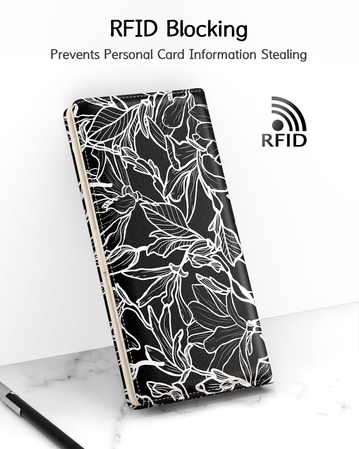 Nipichsha Womens Wallet, RFID Slim Wallets for Women, Thin Ladies Credit Card Holder Purse, Cute Leather Bifold Clutch Billfold with 11 Card Slots & ID Window, Abstract Boho Leaf