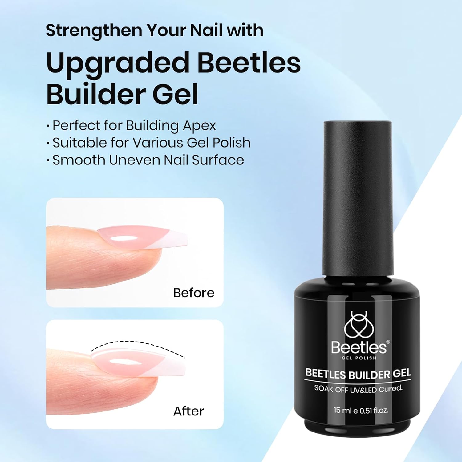 Beetles 2Pcs 15ml Gel Base and Top Coat Set - Upgrade No Wipe Extra Glossy Top Coat Finish for Gel Nail Polish, Soak Off UV/LED Lamp Needed, Essentials for Long-Lasting Manicure Kit