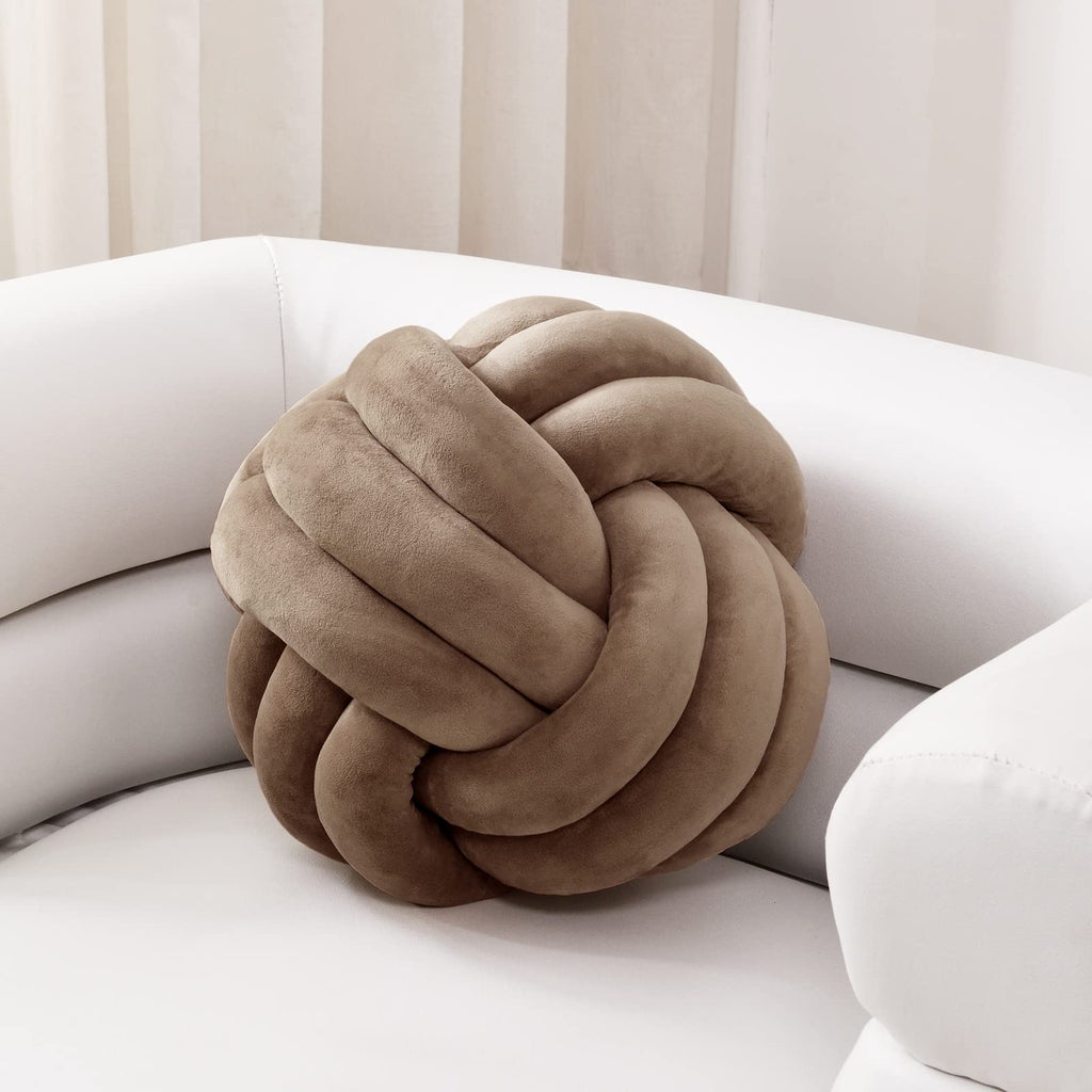 Sioloc Soft Knot Ball Pillows,Round Throw Pillow Cushion Home Decoration Plush Pillow,Throw Knotted Pillow Handmade Round Pillow（7.8inches,Beige）