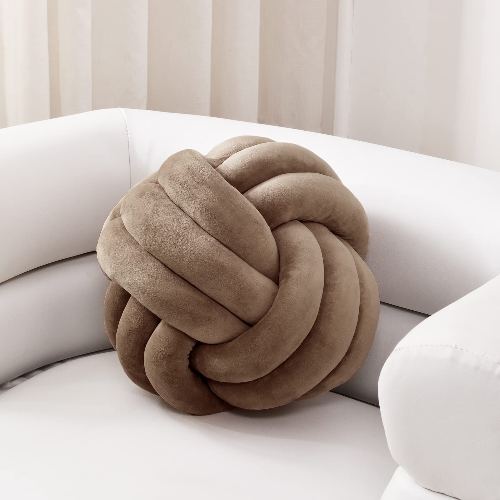 Sioloc Soft Knot Ball Pillows,Round Throw Pillow Cushion Home Decoration Plush Pillow,Throw Knotted Pillow Handmade Round Pillow（7.8inches,Beige）