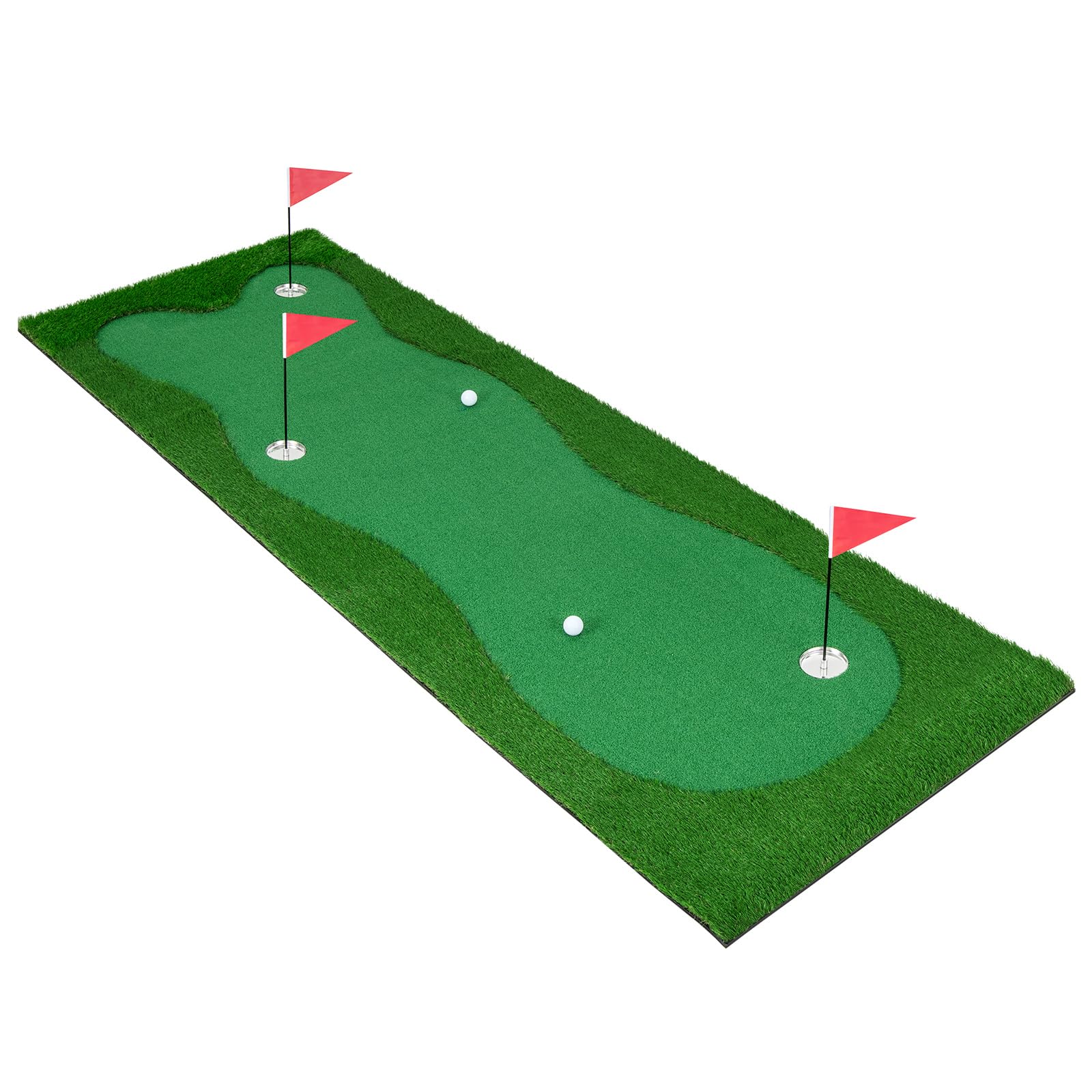 Tangkula 10 FT Golf Putting Green, Large Professional Golf Training Mat with Realistic Artificial Grass Turf, 3 Holes, 3 Flags and Cups for Indoor Outdoor Putting Practice