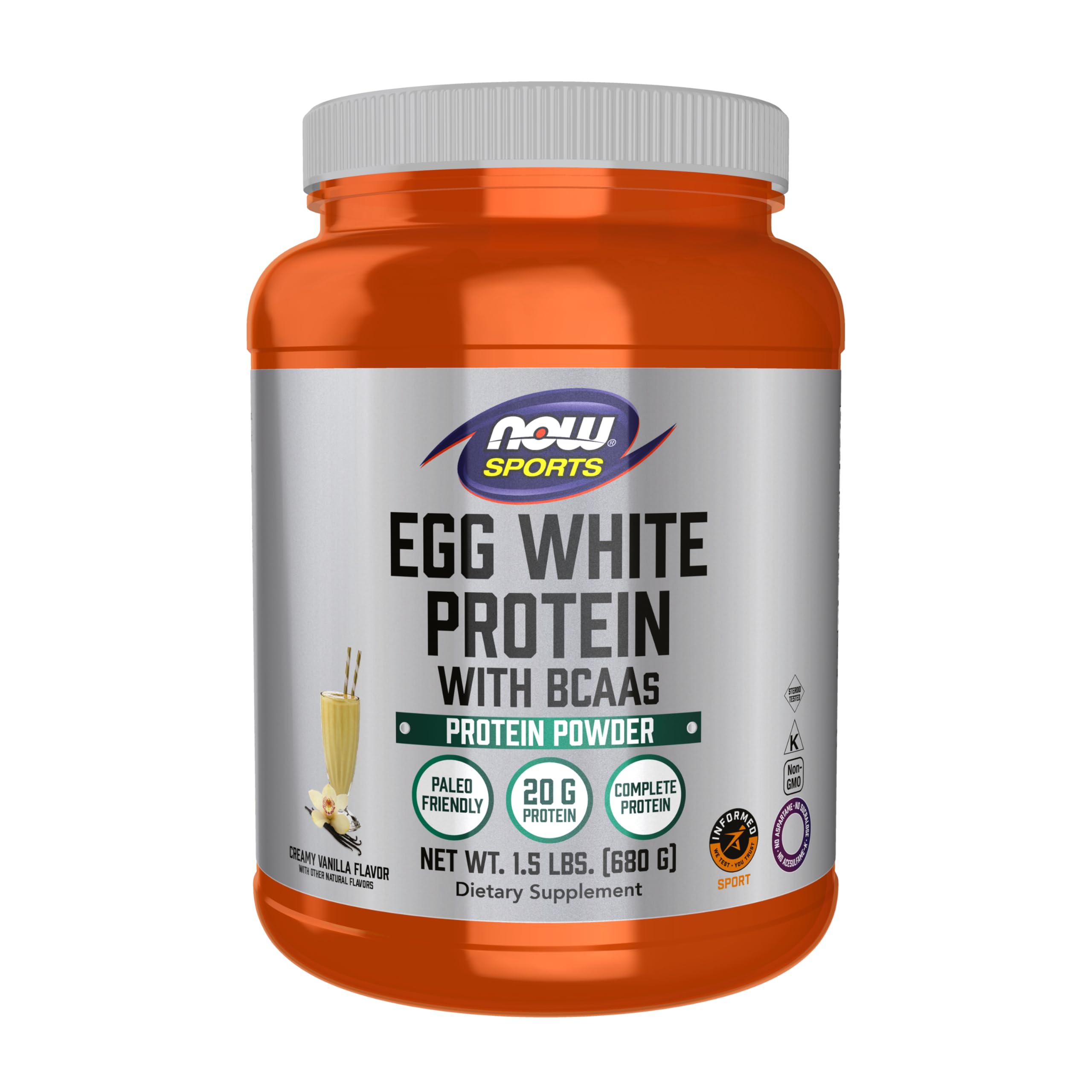 NOW Foods Sports Nutrition, Egg White Protein, 20 g With BCAAs, Creamy Chocolate Powder, 1.5-Pound