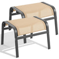 ONBRILL Outdoor Ottoman Set of 2, All Weather Outdoor Foot Stool with Supportive Textliene and Metal Frame, Stackable Oversized Outdoor Foot Rest for Furniture Patio Garden Pool, Beige