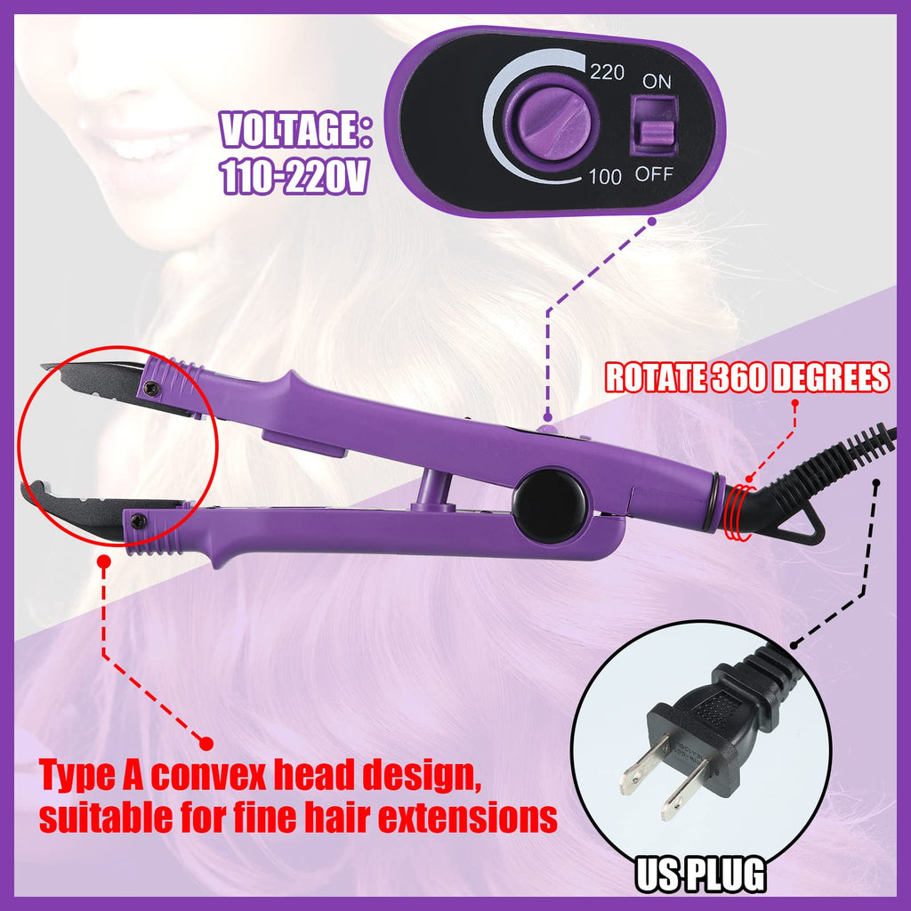Hair Extensions Iron Fusion Keratin Hair Extensions Heat Tool Heat Connector Wand with Fusion Glue Protector Template Hair Clip Finger Protector 2 Bag Keratin Glue Granule Bead(Black)