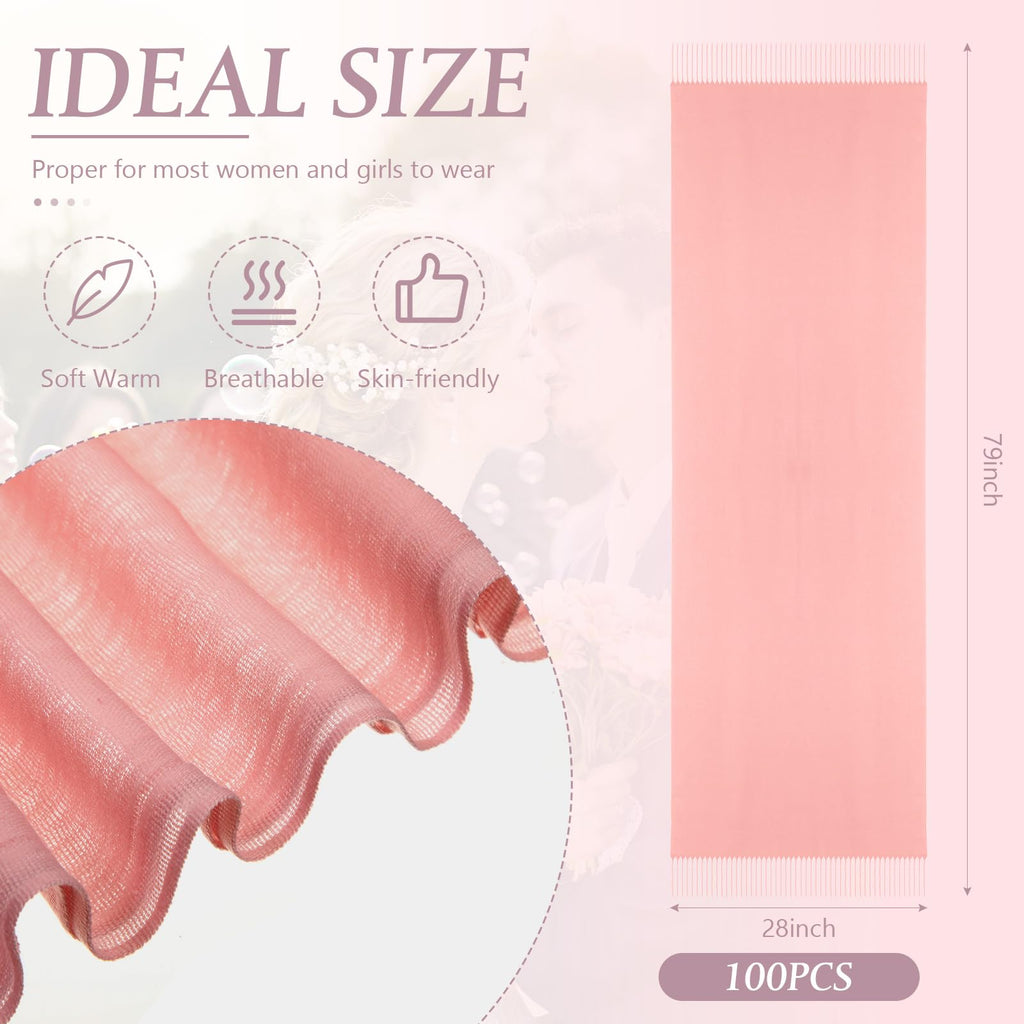 Ramede 50/100 Bulk Wedding Shawl Scarf for Women 79 x 28 Guests Shawl Wraps Gifts for Women Bridal Shawls with Thank Cards