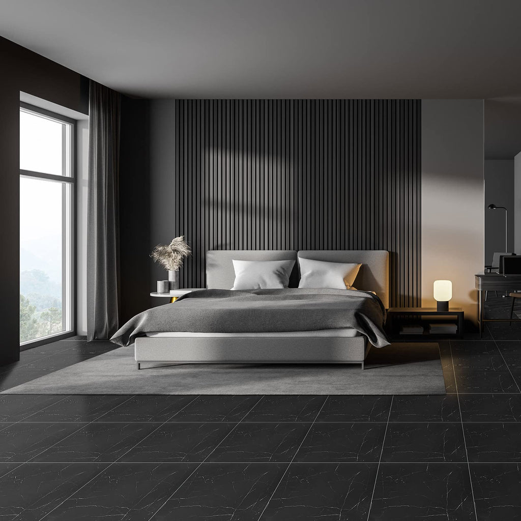 Spiareal 48 Pieces Peel and Stick Floor Tiles Vinyl Flooring 12 x 12 Inch Stick on Floor Tile Self Adhesive Waterproof DIY for Bathroom Kitchen Bedroom Living Room(Black Marble)