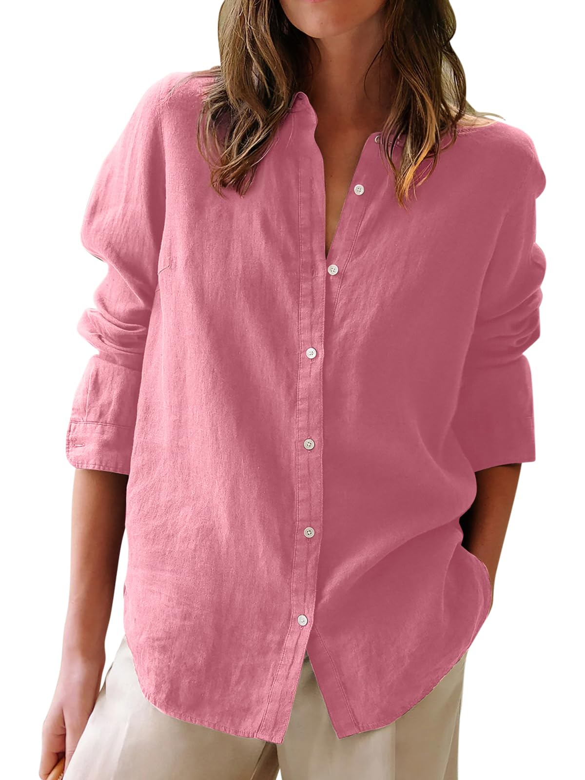 Button Down Shirts for Women Cotton Oxford Shirts Long Sleeve Dress Shirts Collared Blouses Work Casual Solid Tunic Tops