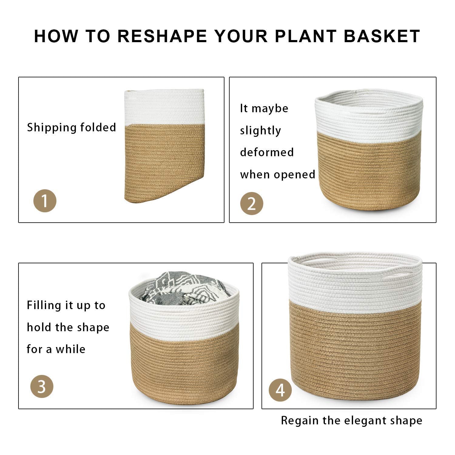 TIMEYARD Sturdy Jute Rope Plant Basket Modern Woven Basket up to 7.5 Inch Flower Pot Floor Indoor Planters, 8” x 8” Storage Organizer Baskets Rustic Home Decor, Black Stripes