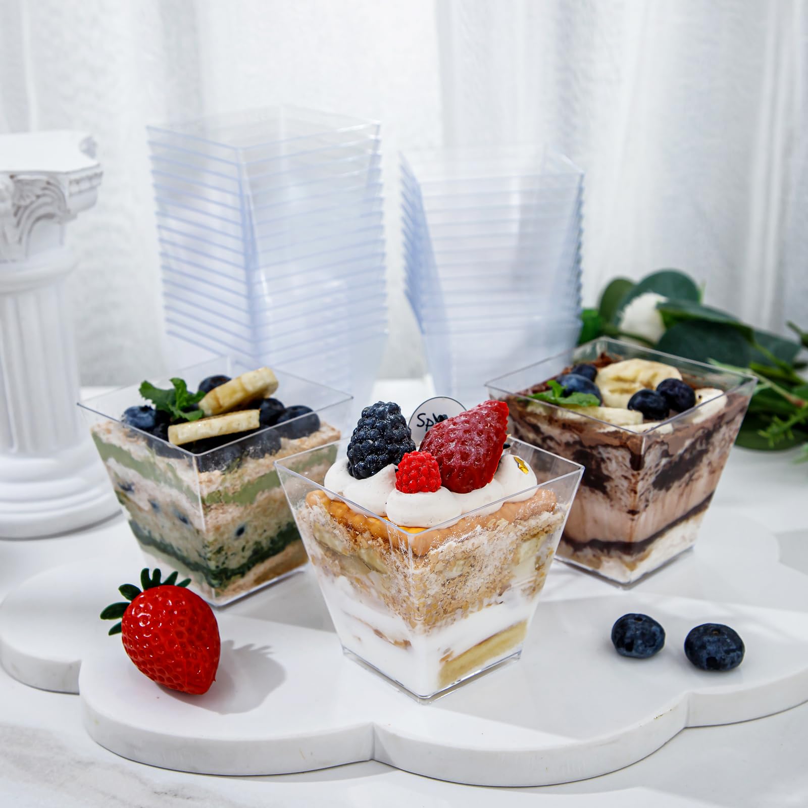 supernal 2oz Square Plastic Mini Dessert Cups with Gold Spoons,Parfait Appetizer Cup,100pcs Cups,100pcs Gold Spoons,Perfect for Birthday,Party,Wedding