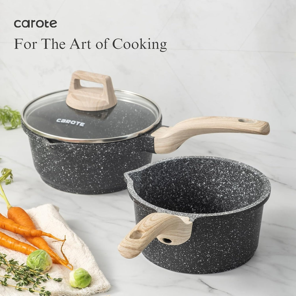 CAROTE 21pcs Pots and Pans Set Nonstick, Cookware Set Black Induction Kitchen Cooking Set w/Frying Pans & Saucepans(PFOS, PFOA Free)