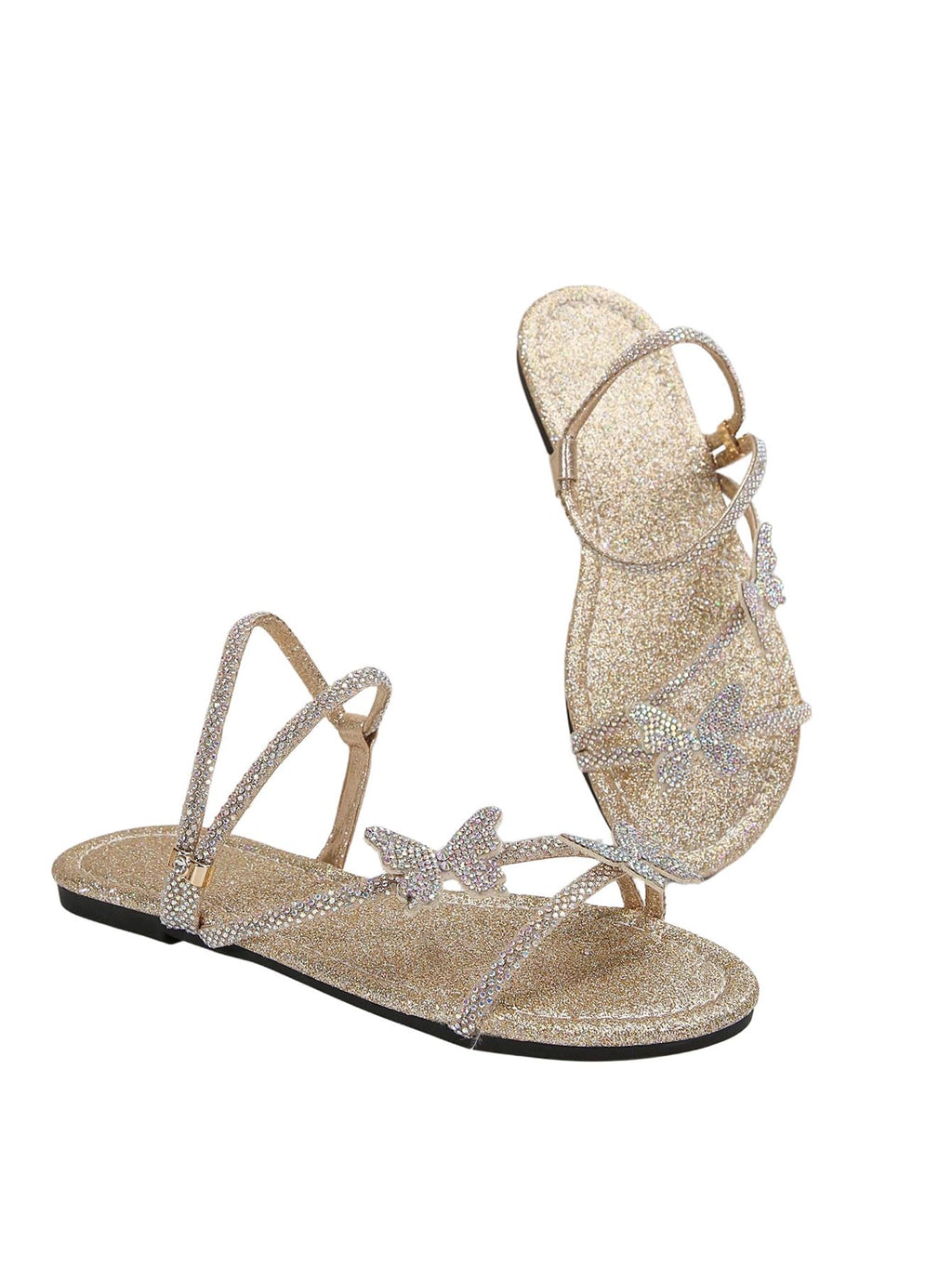 Floerns Women's Elegant Rhinestone Butterfly Transparent Elastic Strap Summer Flat Sandals