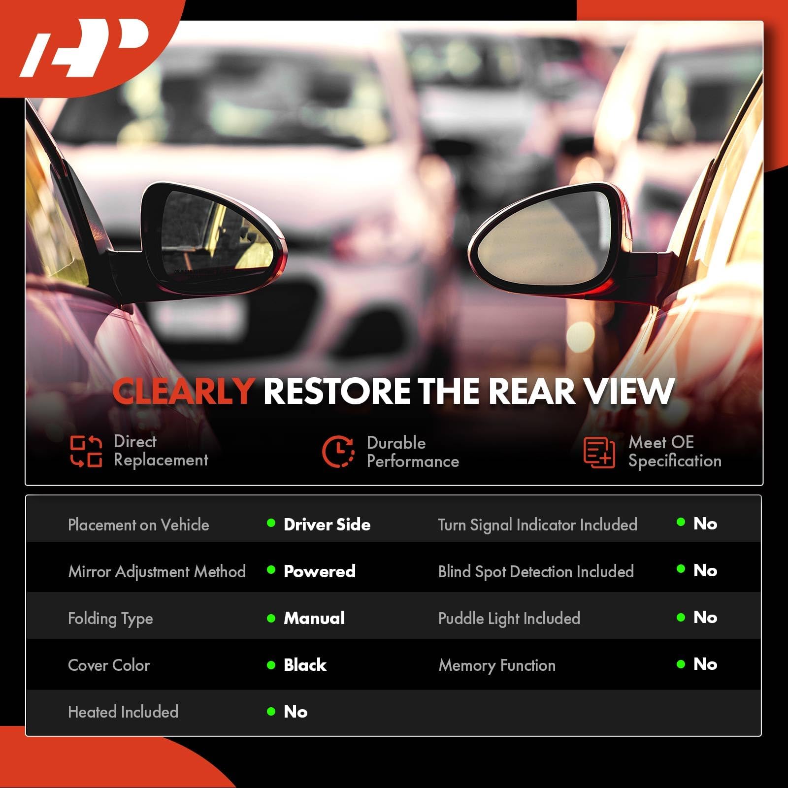 A-Premium Pair (2) Driver and Passenger Side Power Door Mirror - Compatible with Nissan Sentra 2007-2012 - Non-Heated Non-Folding Black Outside Rear View Mirror - Replace# 96302ET01E