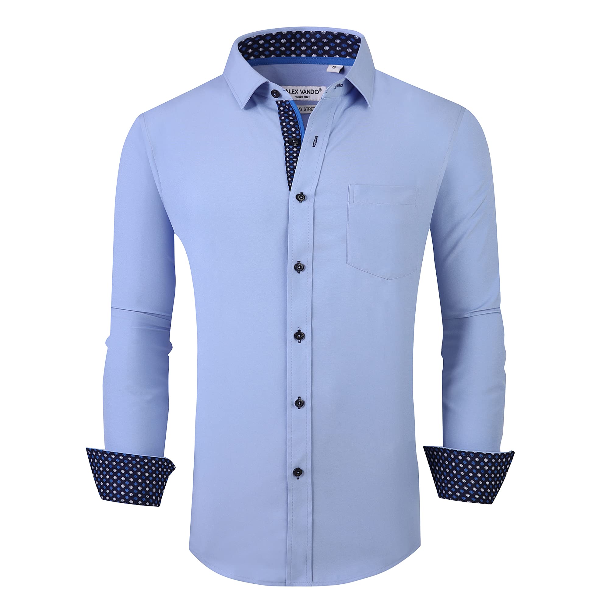 Alex Vando Mens Dress Shirt Wrinkle Free Regular Fit 4-Way Stretch Button Down Shirts