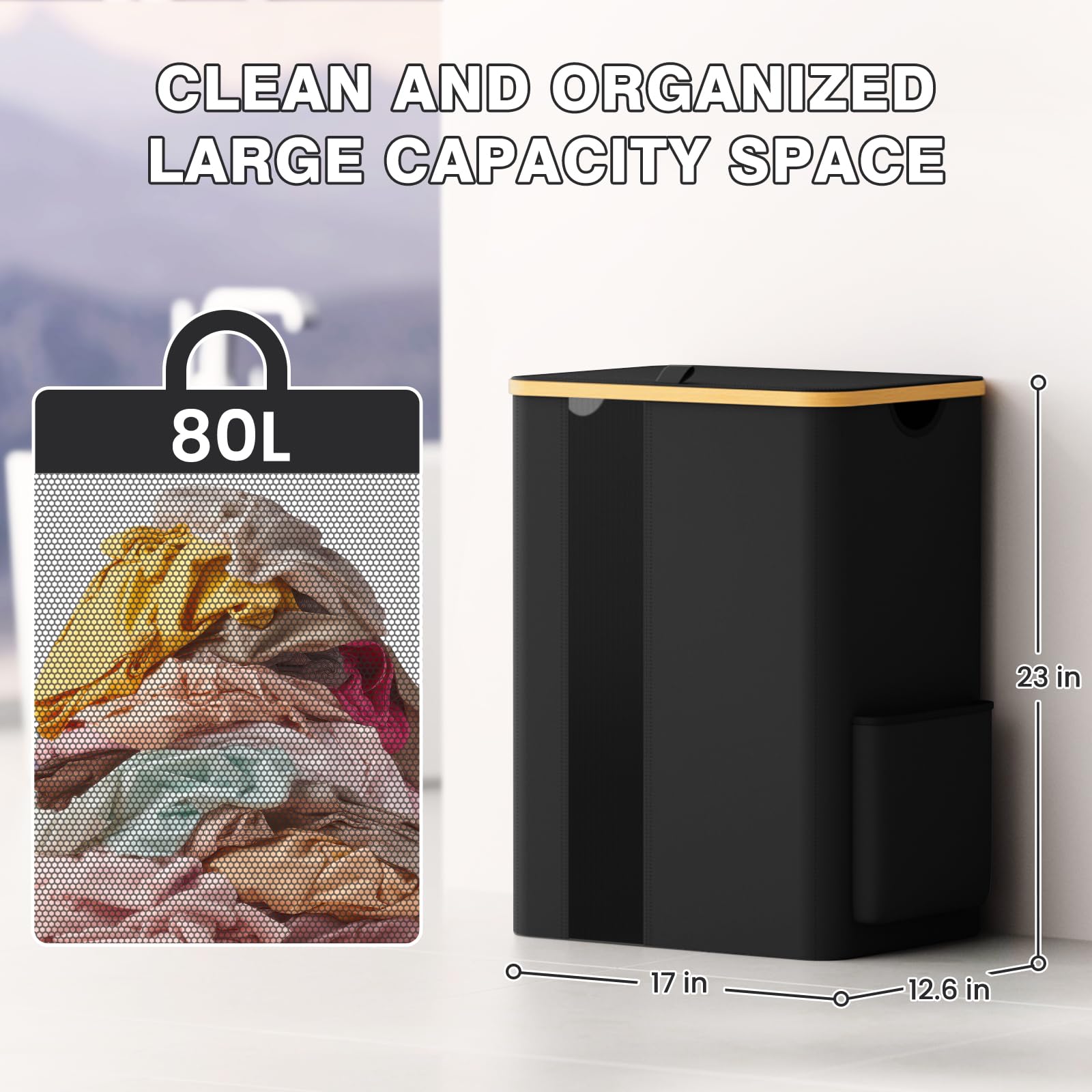 BlissTotes Laundry Basket with Lid, 100L Clothes Laundry Hamper with Handles and Removable Laundry Bag, Breathable Design Hamper with Lid for Bedroom, Bathroom, Dorm, Laundry Room - Beige