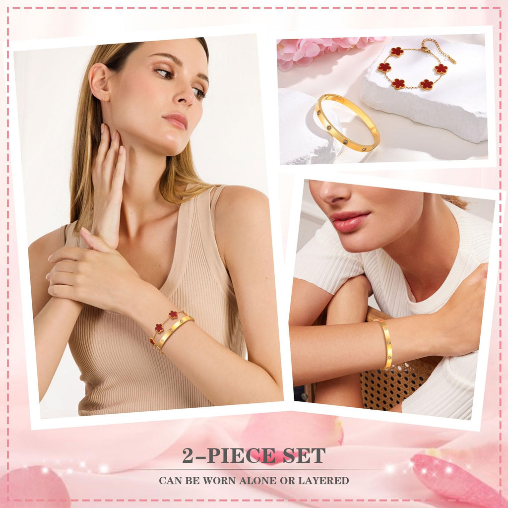 MPRAINBOW Womens Stackable Gold Bracelets Jewelry, 18K Gold Plated Floral Bangles Non Tarnish, Gold Cubic Zirconia Chain Set Trendy Gift,Christmas Valentines Birthday Gifts for Girlfriend