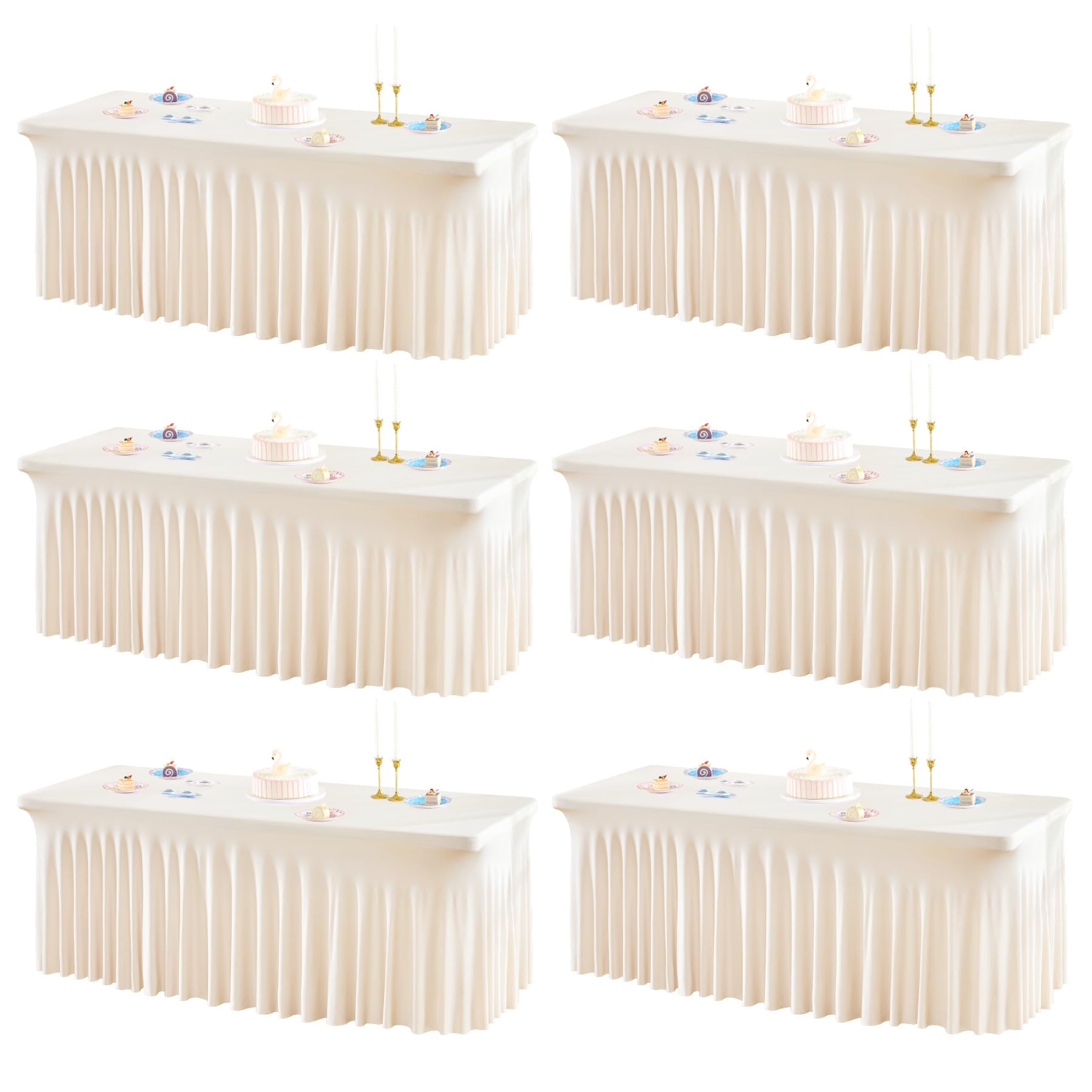 1 Pack Baby Blue Table Clothes for 4 Foot Rectangle Tables, One-Piece Wrinkle Resistant Stretch Spandex Table Covers with Skirt for Event Banquet Wedding Birthday Party