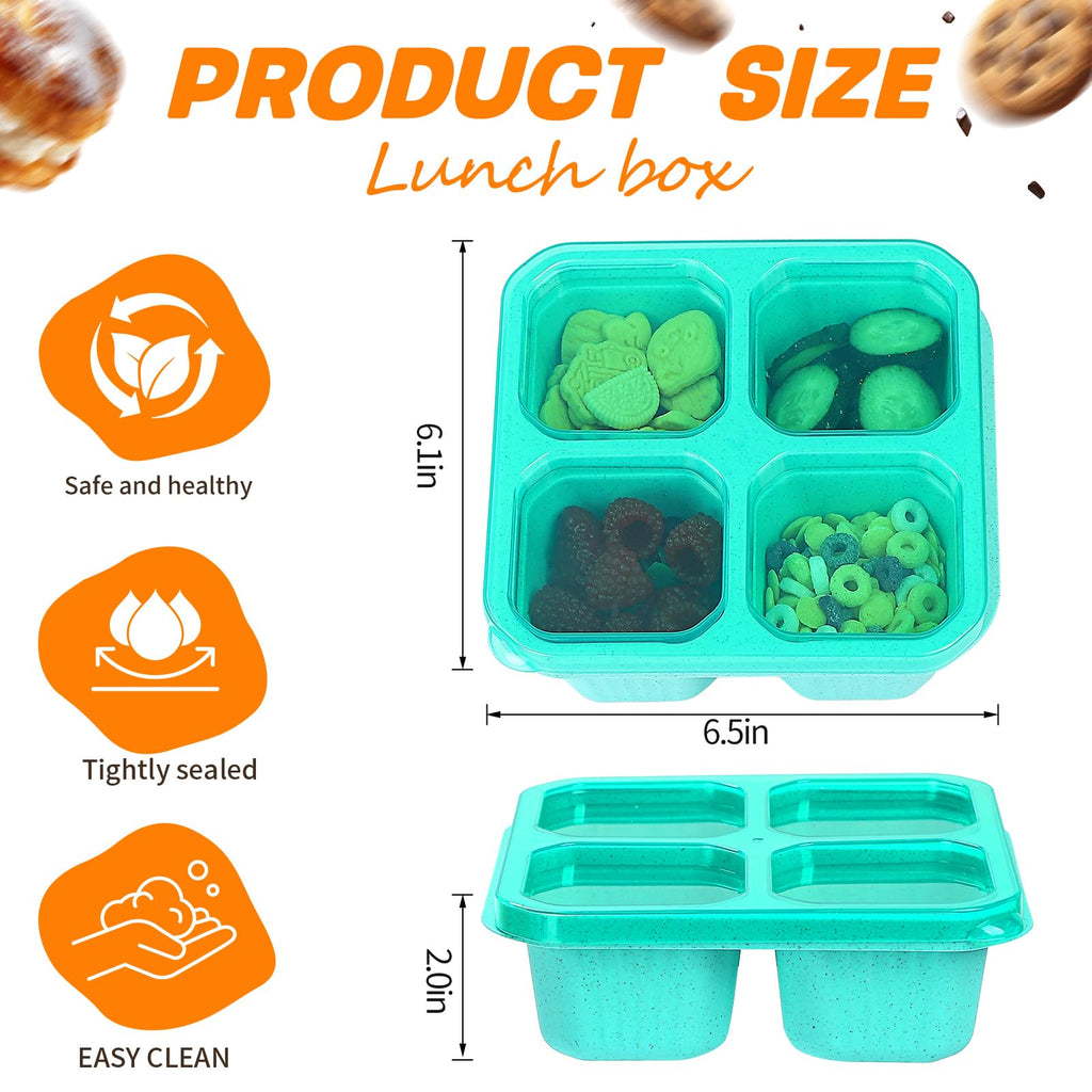 buluker 4 Pack Bento Snack Containers Set， 4 Compartment Food Storage Containers ，Wheat Straw Meal Prep Lunch Box ，Plastic Food Storage container, Microwave and Dishwasher Safe (4colour)