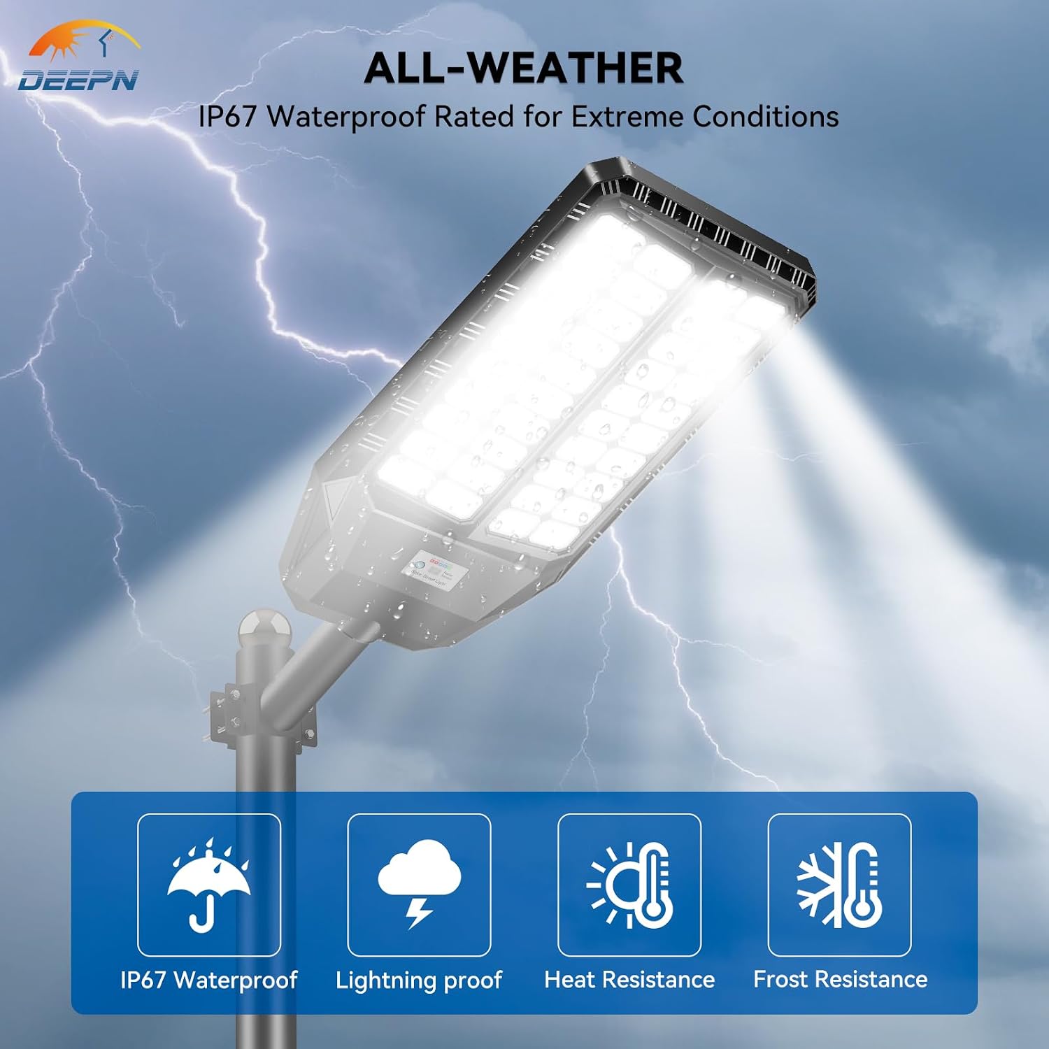Deepn 9000W Solar Street Light, Bright LED Security Solar Flood Light with Motion Sensor & Dusk to Dawn, IP67 Waterproof Commercial Lights Outdoor for Outside, Parking Lot, Street, Yard (2)