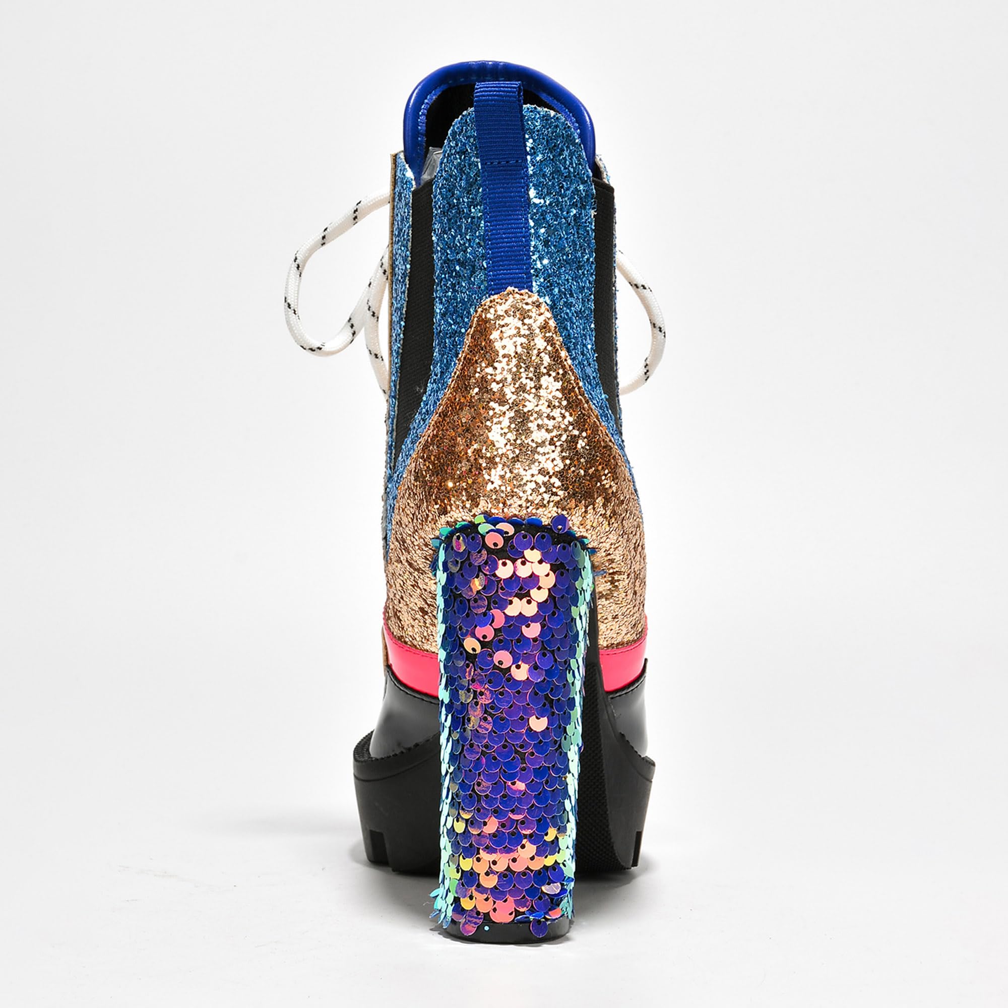 Cape Robbin Nell Heeled Boots for Women Sparkly Sequin Platform Chelsea Boots Women - Chunky Block Heels with Sequined Tongue and Heel - Stylish Glitter Ankle Boots for Women