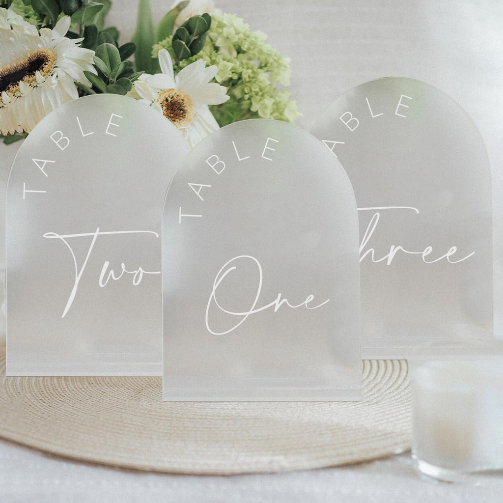 Black Arched Wedding Table Numbers 1-10 with Stands, 5x7 Inch Black Arch Acrylic Sign with Gold Letters, Acrylic Table Numbers for Wedding Reception
