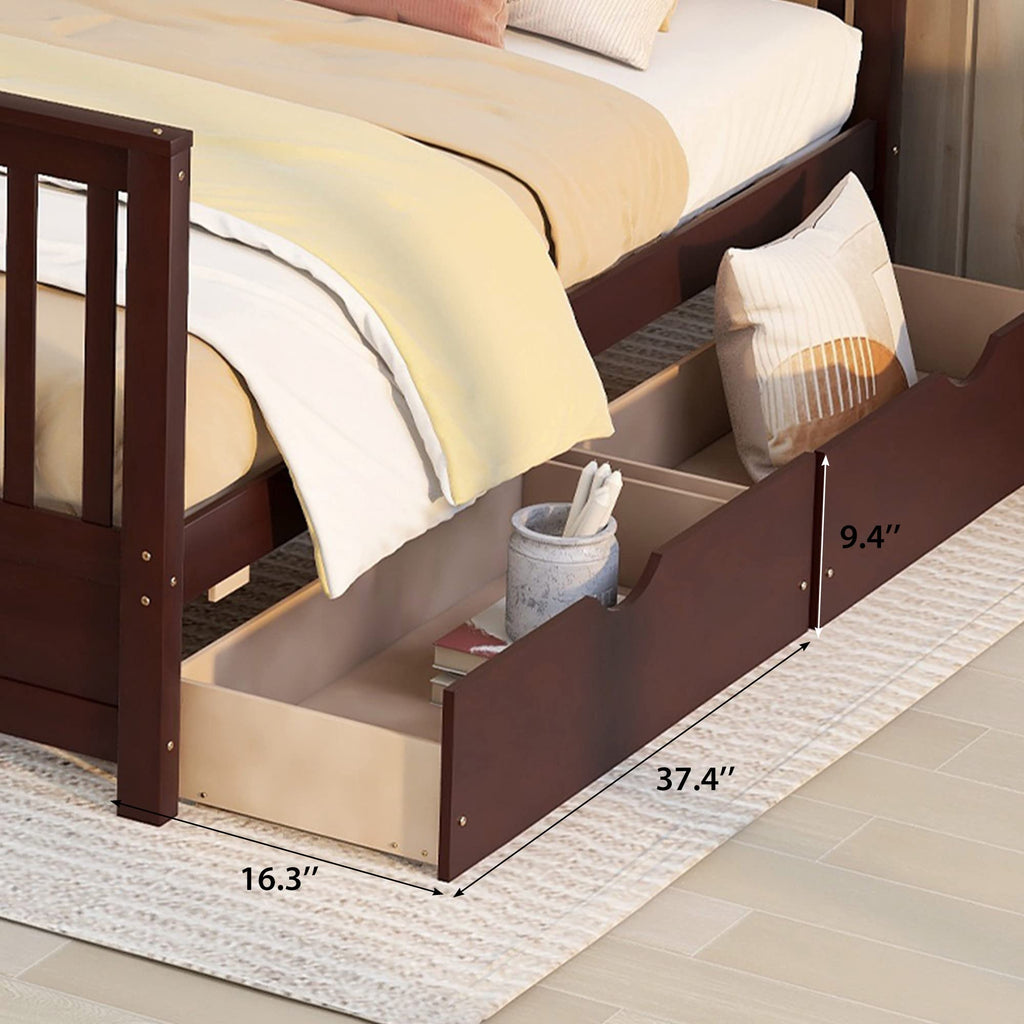 Merax Wood Bunk Bed with Two Drawers,Convertible Wood Bunk Bed with Ladders and Two Storage Drawers,Solid Wood Detachable Bed Frame with Ladders, Twin Over Full Size, Espresso